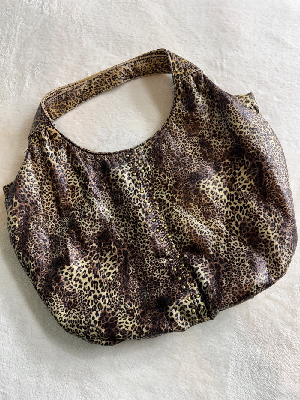 Switch It by Nan Leopard Animal Print Studded Hobo Shoulder Bag
